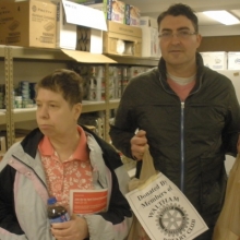 116_353_80_Cindy_and_Peter_deliver_donations_to_Salvation_Army_Food_Pantry.JPG20150602155152 Cindy Davis, GWArc participant, and Peter Cohn, GWArc staff member, deliver food to the Salvation Army Food Pantry on behalf of the Waltham Rotary Club. Rotary Club members are collaborating with GWArc by donating funds that GWArc uses to shop for and deliver food to four local food pantries in Waltham.